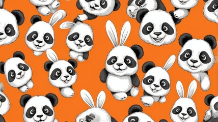 Obraz premium Cute seamless pattern with smiling panda bunny