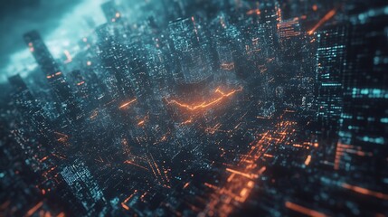 A Futuristic Aerial View of a Glowing Urban Metropolis