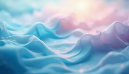 Obraz premium Delicate wisps of silk fabric gently undulate with soft, shimmering mist and subtle ripples on a serene, dreamy background.