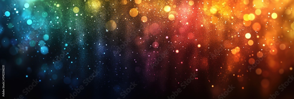 Poster vibrant abstract background with bokeh lights and multicolored glitter. dark background with bright 
