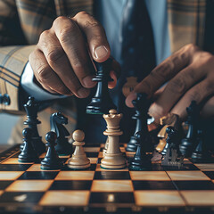 A Business Executive Strategizing Over a Chessboard During a High-Stakes Game