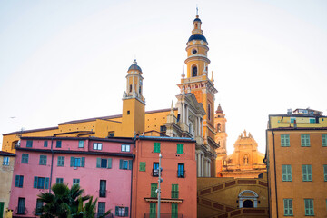 Obraz premium Village Architecture building facades in old down of Menton, France