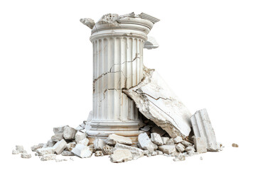 A crumbling white column with cracks and broken pieces scene view transparent background