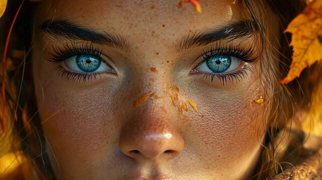 Nahaufnahme eines Gesichts mit intensiven blauen Augen