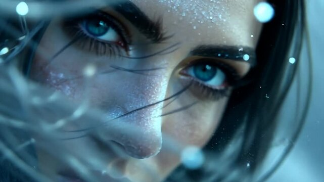 Portr&auml;t einer Frau mit eisblauen Details auf der Haut