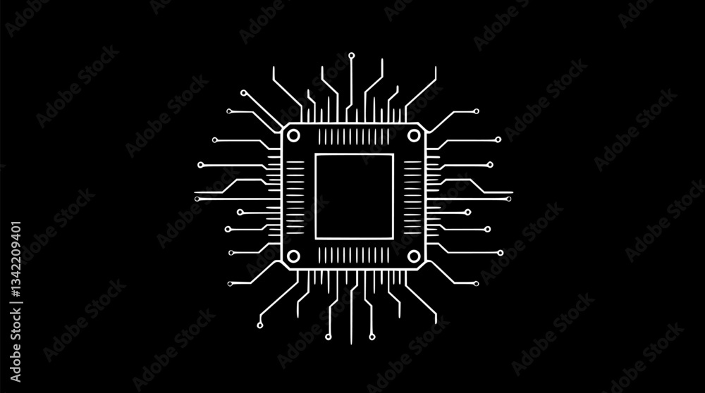 Aufkleber outline of a microchip digital processor illustration minimal vector design