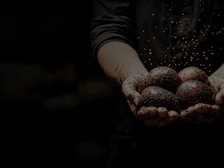 Artisan Holds Freshly Baked Bread.
