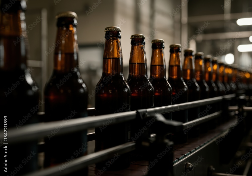 Poster bottles of beer on a production line in a brewery setting