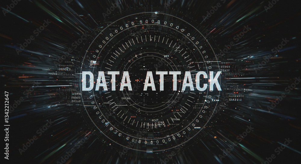 Aufkleber cybersecurity alert: an eye-catching digital illustration underscores a cyberattack, with the words 