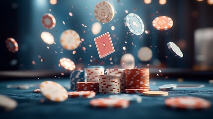 Dynamic Poker Chips and Card Game Illustration
