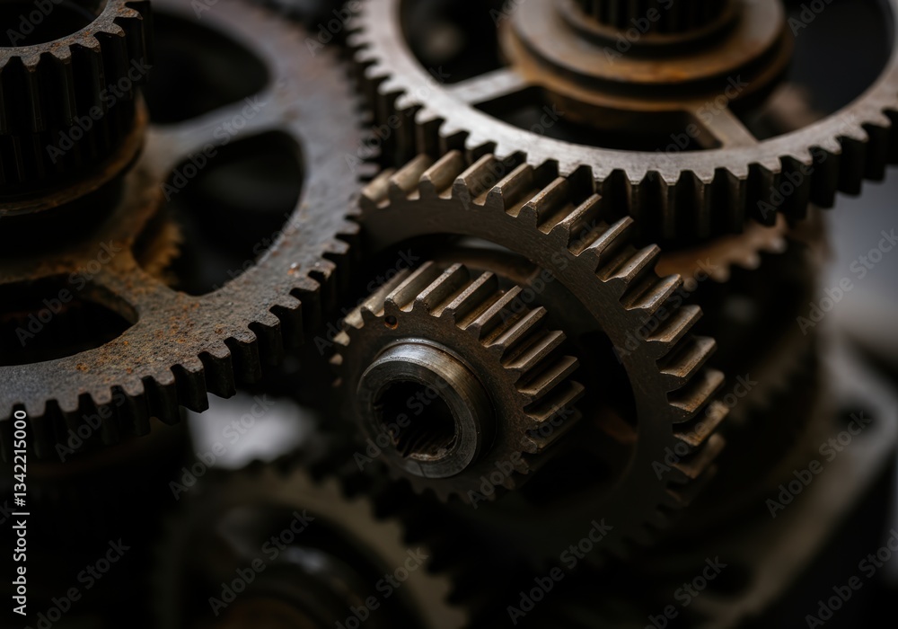 Poster close-up of interlocking gears showcasing intricate mechanical design