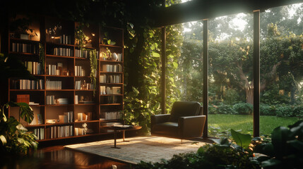 old wooden library next to a garden