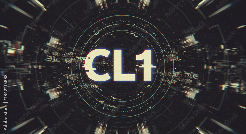 Poster cl1 futuristic concept: a dynamic digital composition featuring a futuristic interface with 'cl1' pr