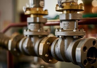 Fototapeta premium Close-up of industrial valves showcasing precision engineering and functionality