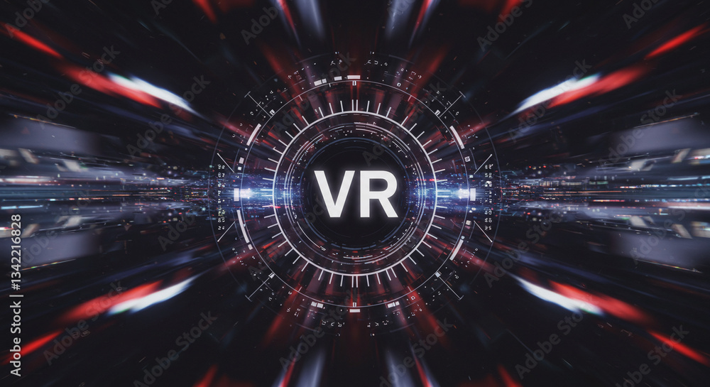 Poster virtual reality in a futuristic tunnel: a dynamic and visually captivating image that showcases the 