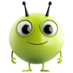 Fototapeta premium Green Alien Character: A friendly, cartoony extraterrestrial, glowing green, sporting big eyes, tiny antennae, and a charming grin, seems to beam with curiosity and gentle presence. 