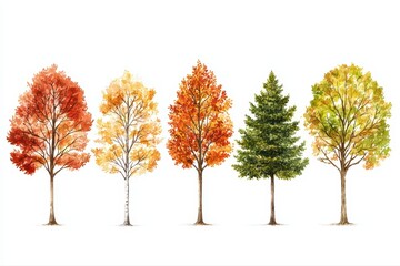 Naklejka premium Beautiful Autumn Tree Variety Illustration Displaying Vibrant Colors of Fall Foliage