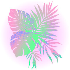 Fototapeta premium A pattern of abstract tropical leaves. Colorful grainy gradient. Botanical illustration.