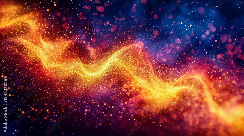 Poster colorful swirl of sparkles and lights creates a mesmerizing cosmic effect in a dark background
