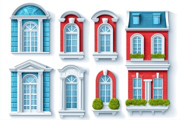 Naklejka premium Classic Architectural Window Frames Concept with Variety of Designs in Beautiful Colors