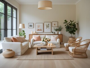 Cozy Minimalist Living Room with Natural Light and Warm Neutral Tones