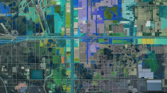 Color-coded map visualizing health equity and social determinants of health in urban neighborhoods with varying access to resources. Urban planning, public health, socioeconomic factors.