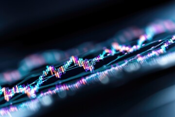 Colorful digital waveforms create dynamic visual of data flow an