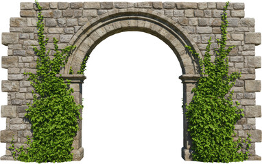 Fototapeta premium Stone Archway Entrance Overgrown with Lush Green Ivy Vines A Medieval Style Gateway