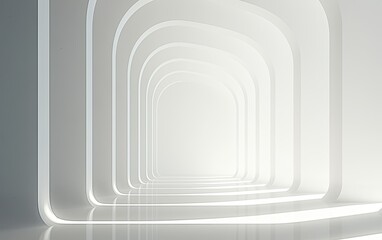 Naklejka premium White arched corridor, receding perspective, bright light, futuristic design, website background