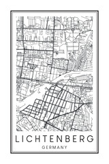 Hand drawn printable downtown road map poster of the German city quarter of BERLIN-LICHTENBERG on solid white background with city name