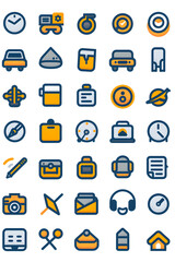 Versatile Vector Icon Set - Minimalist Line Art & Filled Designs for Communication, Office, Transport, Technology, and Lifestyle Applications