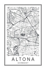 Hand drawn printable downtown road map poster of the German city quarter of HAMBURG-ALTONA on solid white background with city name