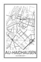 Hand drawn printable downtown road map poster of the German city quarter of MUNICH-AU-HAIDHAUSEN on solid white background with city name