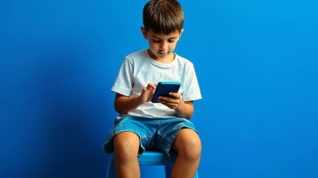 Young Boy absorbed in his Smartphone	