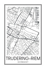 Hand drawn printable downtown road map poster of the German city quarter of MUNICH-TRUDERING-RIEM on solid white background with city name
