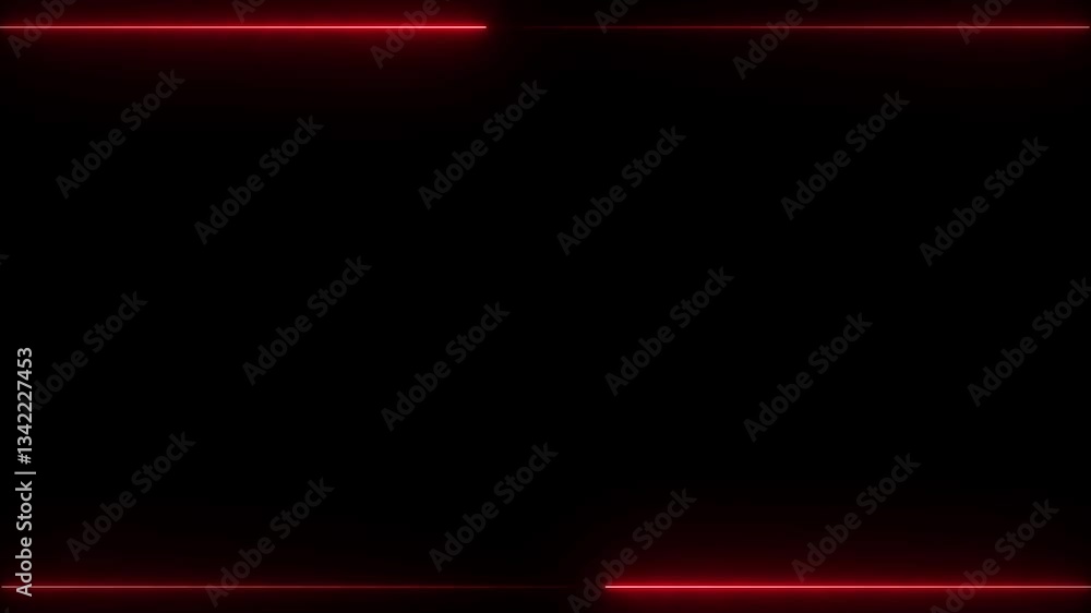 Poster straight neon lager line color red isolated on black background. horizontal neon line animation movi