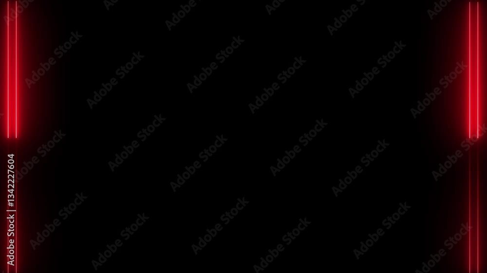 Poster straight neon lager line color red isolated on black background. horizontal neon line animation movi