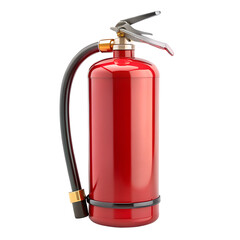 Obraz premium A red fire extinguisher, isolated on white, provides essential emergency safety for extinguishing flames and protecting against danger