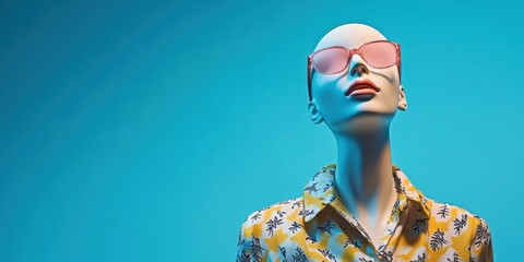 Fashion Forward Mannequin: A stylish mannequin, sporting trendy sunglasses and fashionable attire, strikes a pose against a vibrant, modern backdrop.