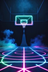 Court made of neon lights basketball Generative AI