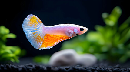 Colorful Betta Fish Swimming in Lush Green Aquarium
