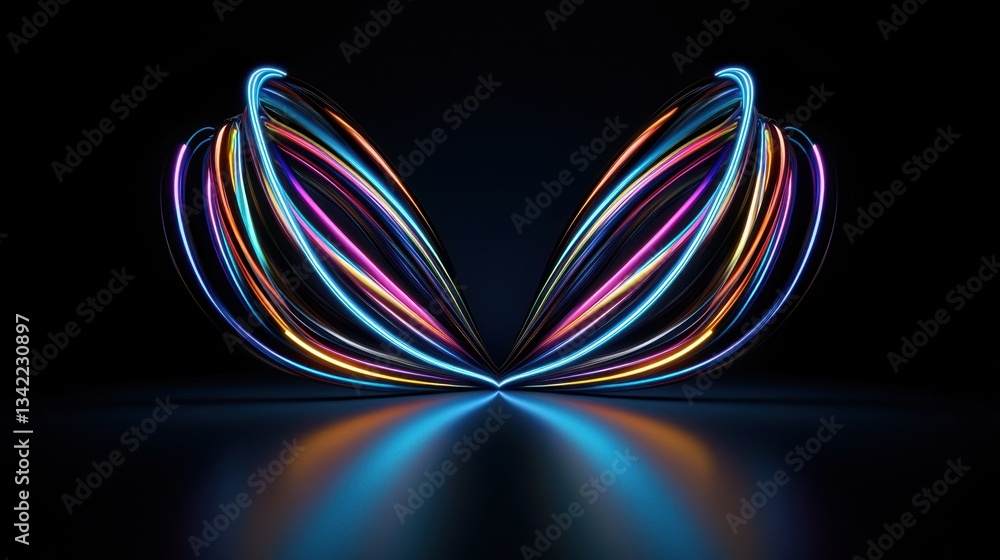 Poster bright, colorful light trails intertwine in a dark setting, forming elegant patterns that captivate 