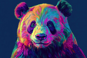 Vibrant digital panda with a neon cyberpunk aesthetic