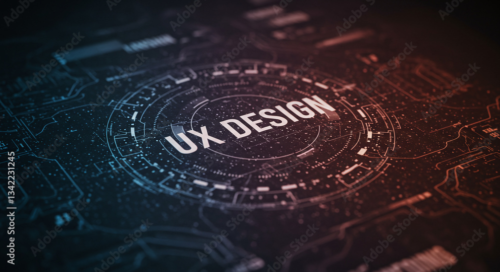 Poster ux design: a striking digital depiction of ux design is illuminated in a futuristic user interface, 