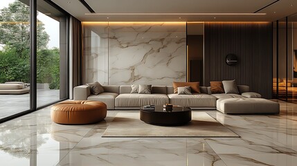 Chic living room design with marble touches high resolution picture