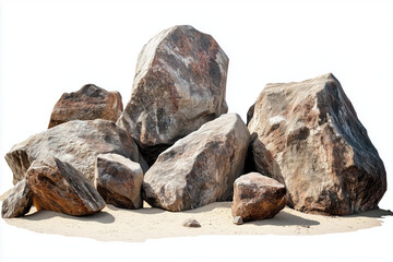 Set of massive boulders in a dry desert landscape isolated white background