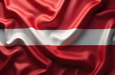 Fototapeta premium Wavy Latvia official national flag of silk fabric texture. Latvian banner of red, white colors floats in wind. 3D rendering, patriotic symbol, textile background. Government related image.