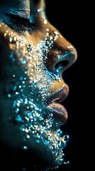 Close-up face mask for serene woman.