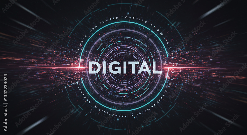 Poster digital transformation: futuristic abstract design with the word 