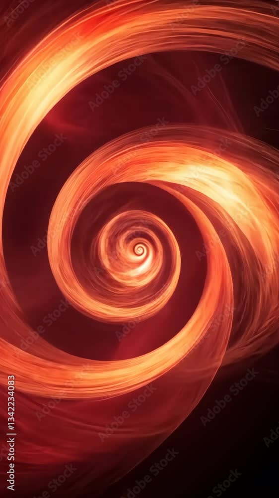 Poster swirling patterns of red and orange create a mesmerizing cosmic vortex in space